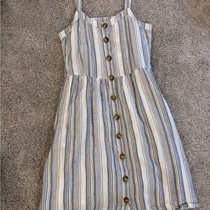 LOFT Striped Button-Down Dress in Blue and Cream